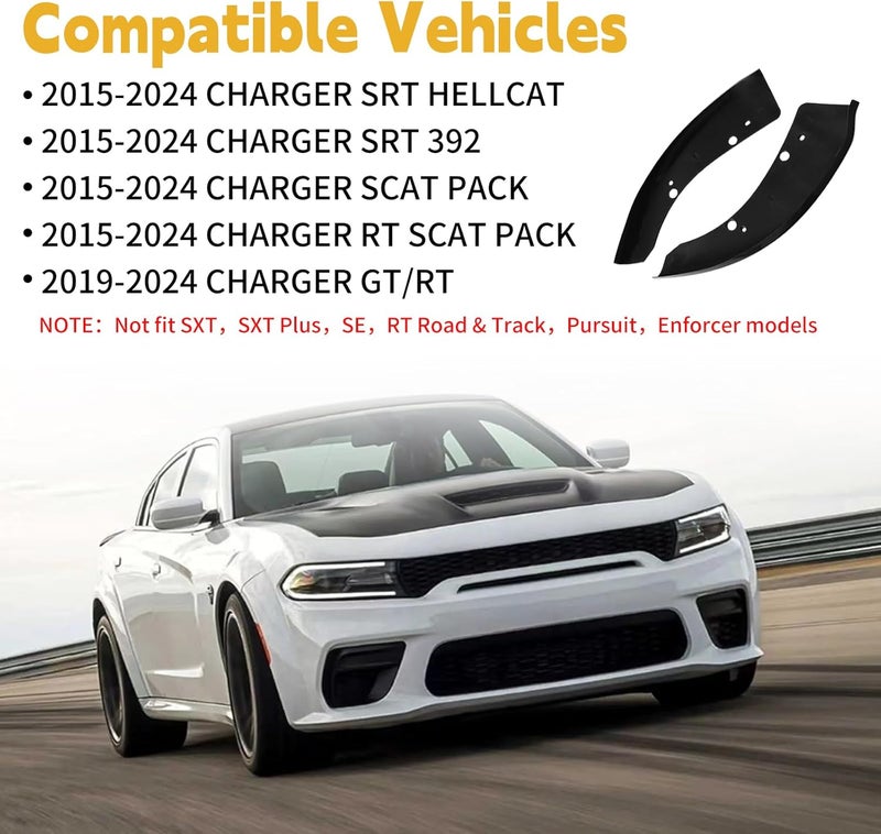 TENGBASE Front Splitter Protector for 2015-2023 Dodge Charger, Replacement Lip Spoiler Compatible with SRT 392/Scat Pack/RT/GT Trims (Black) - Image 3